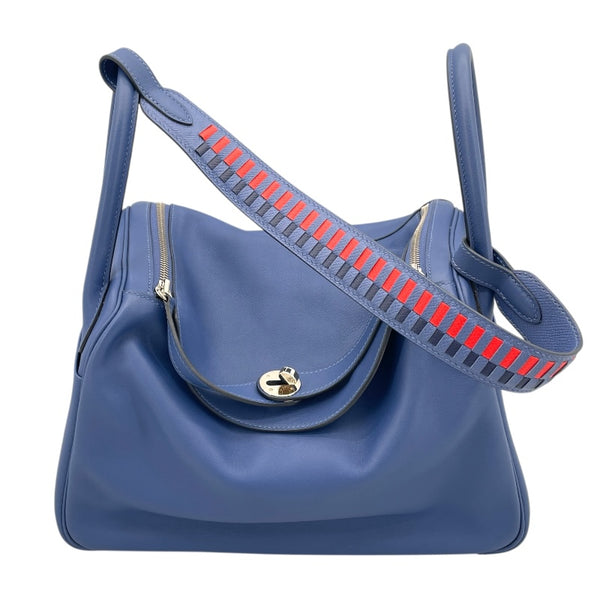 エルメス HERMES リンディ30 トレサージュ C刻 ブルーブラインド カプシーヌ　SV金具 スイフト・エプソン レディース トートバッグ