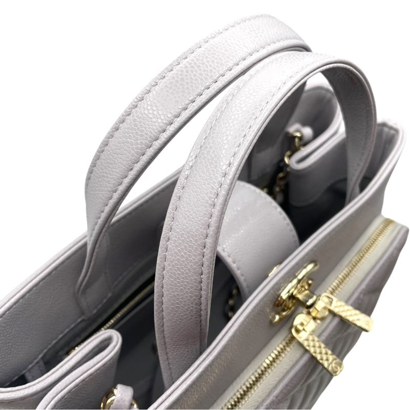 シャネル CHANEL ビジネス アフィニティ スモール ショッピングバッグ A93750 グレー GD金具 キャビアスキン レディース ショルダーバッグ