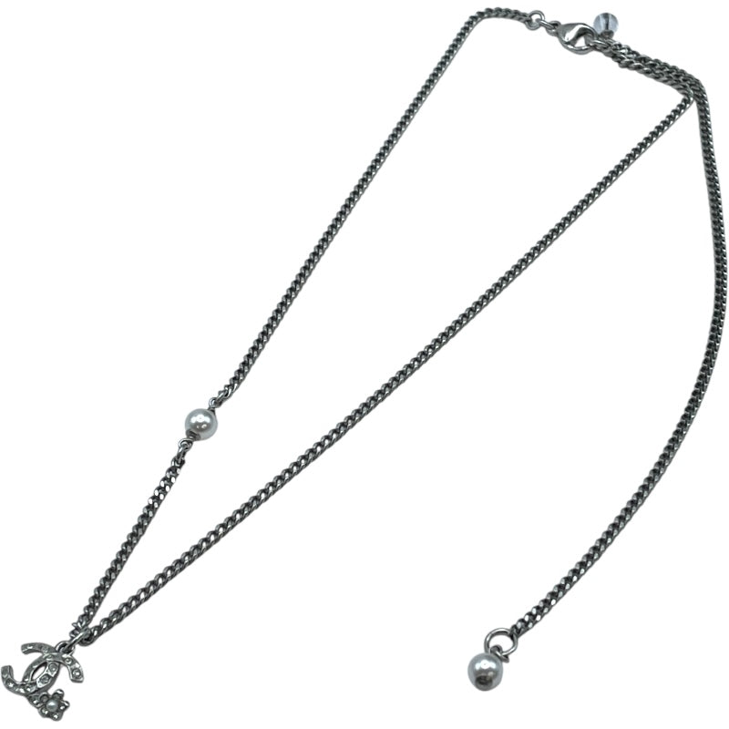 シャネル CHANEL ココマークチェーンネックレス シルバー メタル・ラインストーン・パール アクセサリー