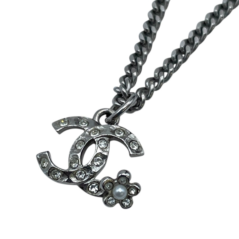 シャネル CHANEL ココマークチェーンネックレス シルバー メタル・ラインストーン・パール アクセサリー