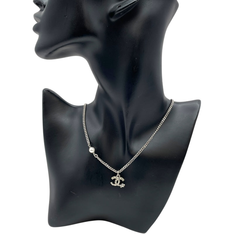 シャネル CHANEL ココマークチェーンネックレス シルバー メタル・ラインストーン・パール アクセサリー
