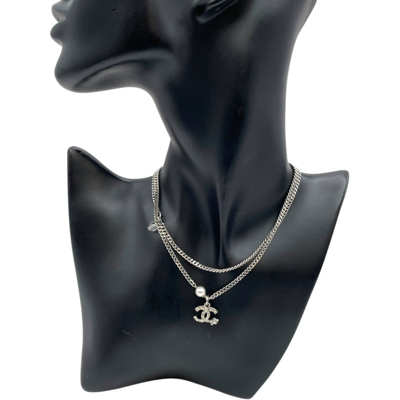 シャネル CHANEL ココマークチェーンネックレス シルバー メタル・ラインストーン・パール アクセサリー