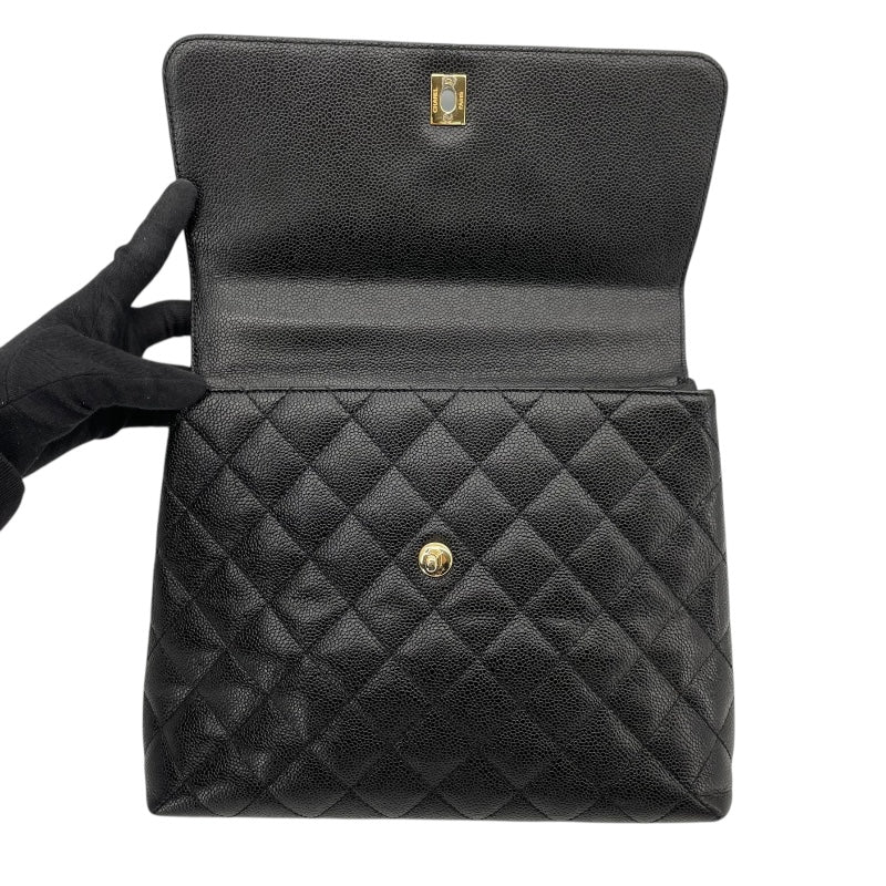 シャネル CHANEL マトラッセトップハンドル A12397 6番台 ブラック GD金具 キャビアスキン レディース ハンドバッグ