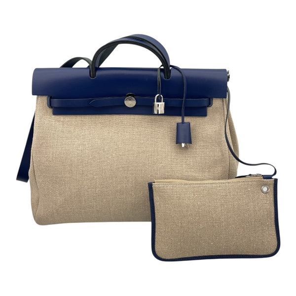エルメス HERMES エールバッグジップMM Z刻印 ブルーサフィール SV金具 トワル・ハンター レディース ハンドバッグ