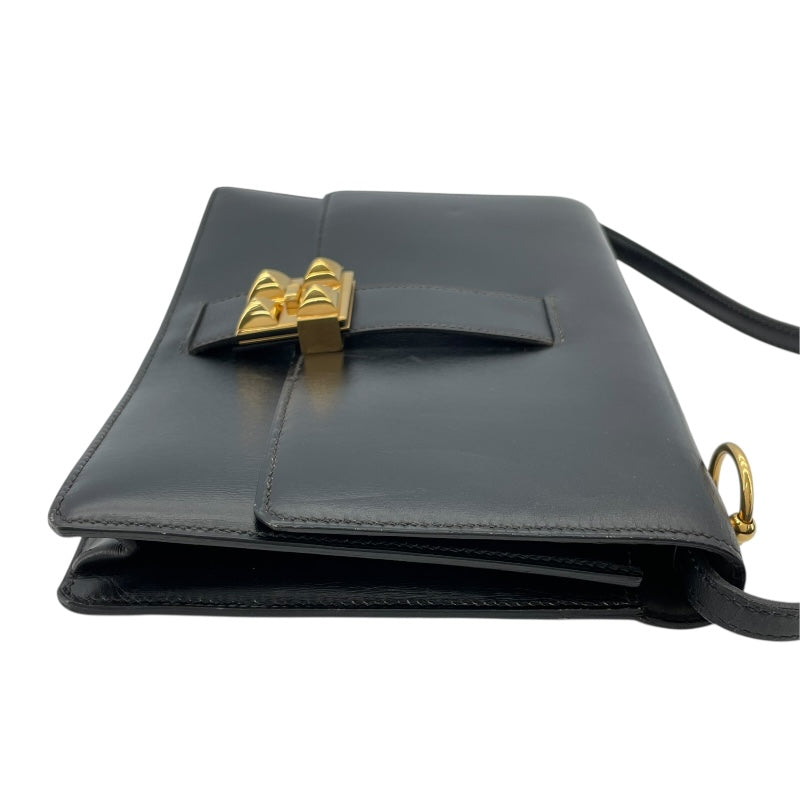 エルメス HERMES メドールショルダー 〇L刻 ブラック GD金具 ボックスカーフ レディース ショルダーバッグ