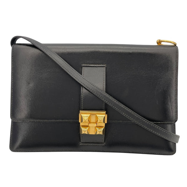 エルメス HERMES メドールショルダー 〇L刻 ブラック GD金具 ボックスカーフ レディース ショルダーバッグ