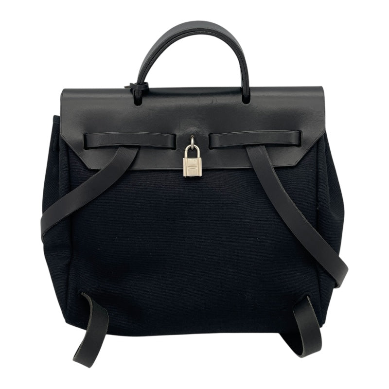 エルメス HERMES エールバッグPM □C刻 ブラック SV金具 トワル・ヴァッシュハンター レディース ハンドバッグ