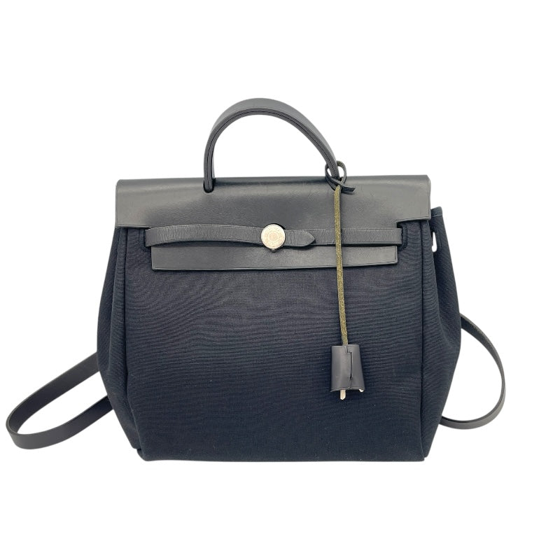 エルメス HERMES エールバッグPM □C刻 ブラック SV金具 トワル・ヴァッシュハンター レディース ハンドバッグ