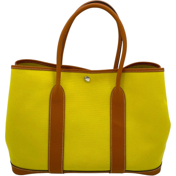 エルメス HERMES ガーデンパーティPM A刻印 ライム/トフィ SV金具 トワル/ネゴンダ レディース ハンドバッグ