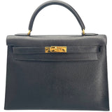 エルメス HERMES ケリー32 外縫い 〇Y刻印 ブラック GD金具 アルデンヌ レディース ショルダーバッグ
