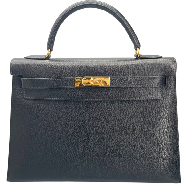 エルメス HERMES ケリー32 外縫い 〇Y刻印 ブラック GD金具 アルデンヌ レディース ショルダーバッグ