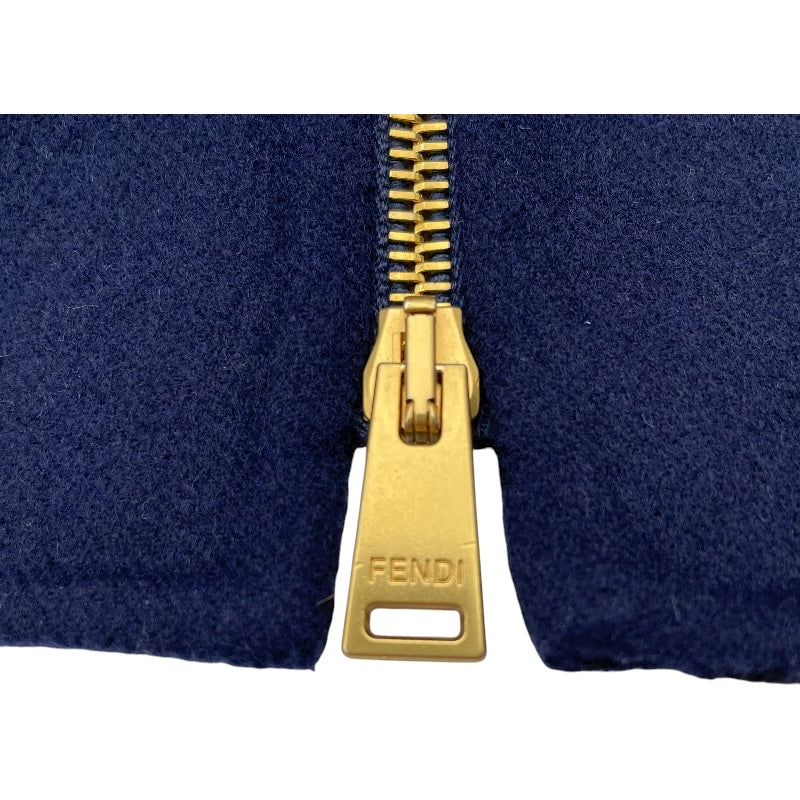 フェンディ FENDI FFジップデザインロングコート ネイビー 羊毛 レディース ステンカラーコート