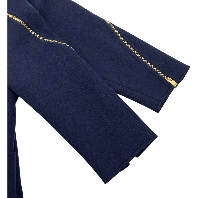 フェンディ FENDI FFジップデザインロングコート ネイビー 羊毛 レディース ステンカラーコート