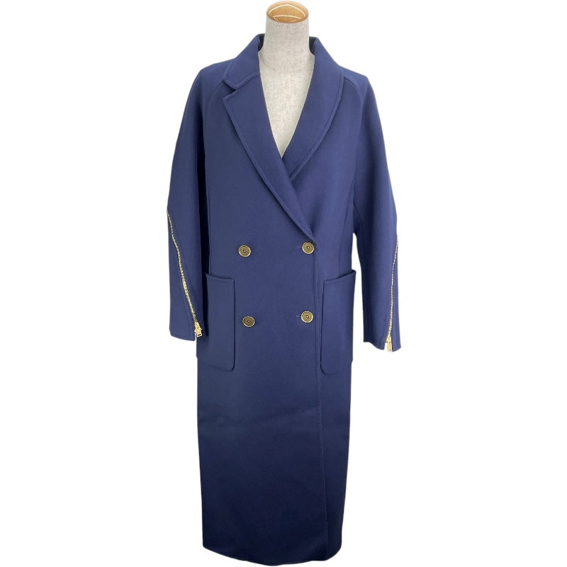 フェンディ FENDI FFジップデザインロングコート ネイビー 羊毛 レディース ステンカラーコート