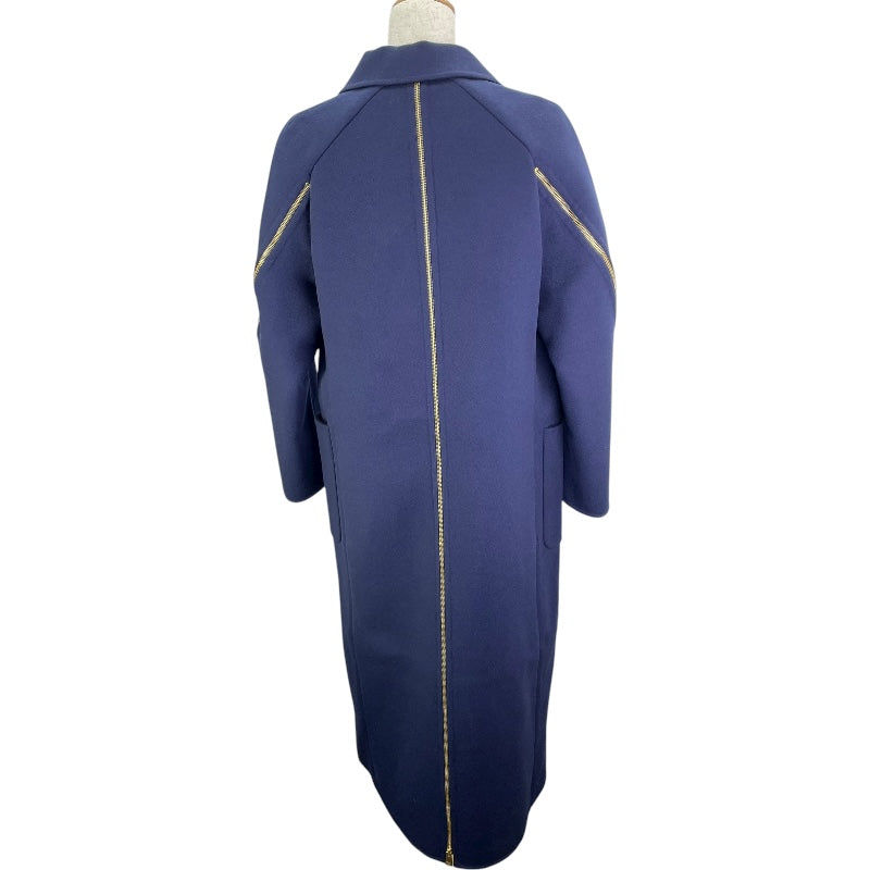 フェンディ FENDI FFジップデザインロングコート ネイビー 羊毛 レディース ステンカラーコート