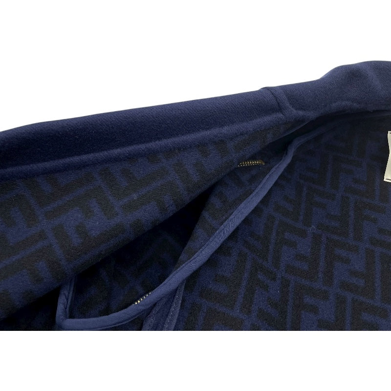 フェンディ FENDI FFジップデザインロングコート ネイビー 羊毛 レディース ステンカラーコート