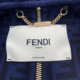 フェンディ FENDI FFジップデザインロングコート ネイビー 羊毛 レディース ステンカラーコート