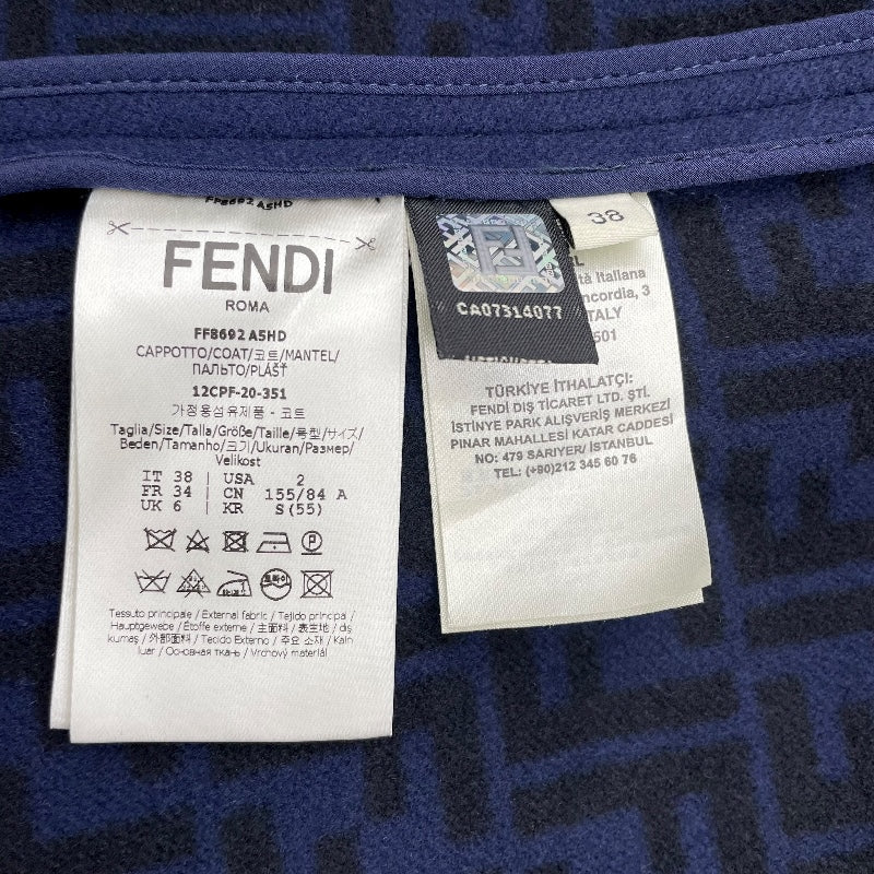 フェンディ FENDI FFジップデザインロングコート ネイビー 羊毛 レディース ステンカラーコート