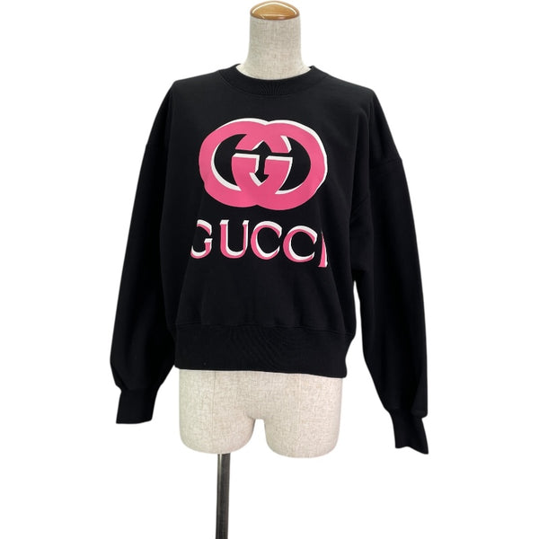 グッチ GUCCI ロゴプリントスウェットシャツ 789582 ブラック コットン レディース スウェット