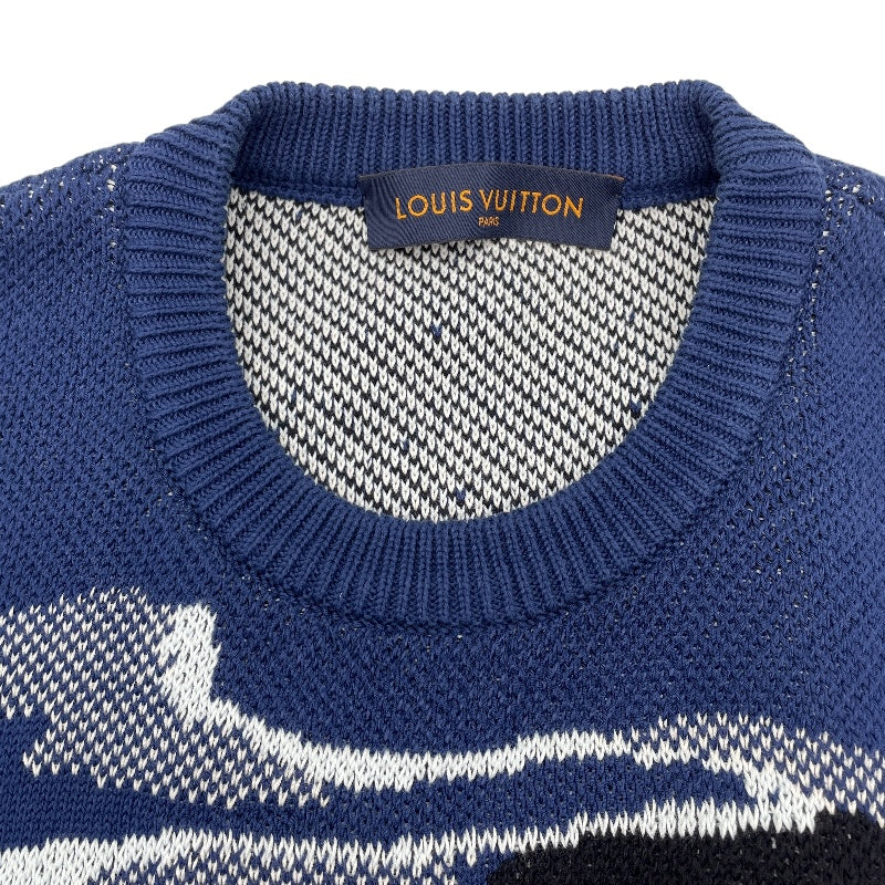 ルイ・ヴィトン LOUIS VUITTON カモピケジャガードニットセーター HIN08W ネイビー コットン メンズ セーター
