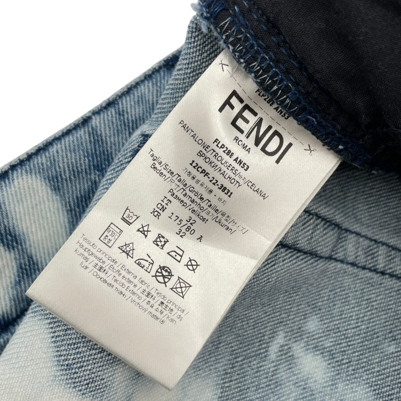 フェンディ FENDI FF柄ブリーチデザインデニムパンツ FLP288 ブルー コットン レディース デニムパンツ