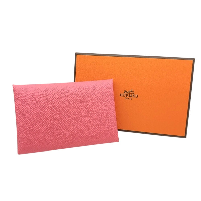 エルメス HERMES カルヴィ A刻印　(2017年製) ローズアザレ　シルバー金具 ヴォーエプソン ユニセックス カードケース