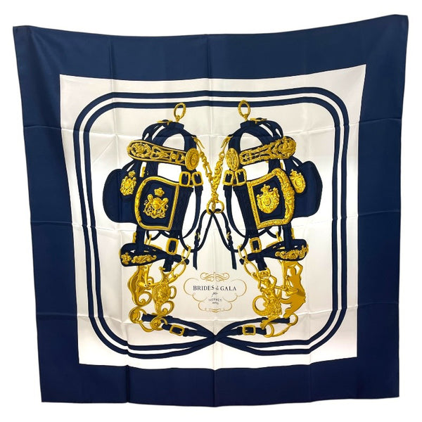 エルメス HERMES カレ90 BRIDES de GALA ブルー シルク シルク レディース スカーフ