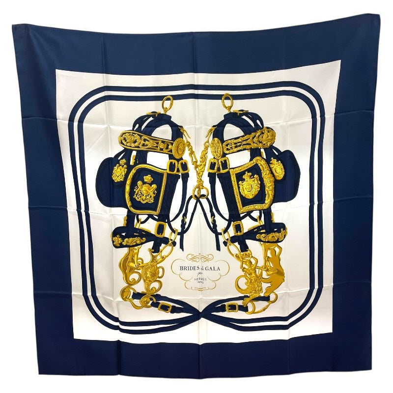 エルメス HERMES カレ90 BRIDES de GALA ブルー シルク シルク レディース スカーフ
