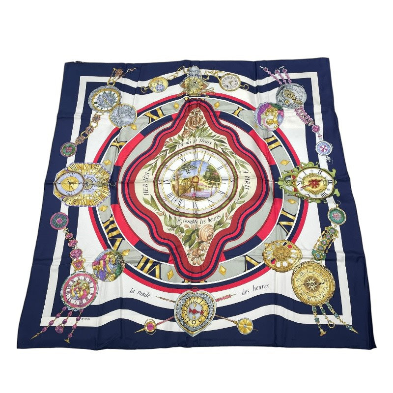 エルメス HERMES カレ90 Parmi les fleurs je compte les ネイビー シルク レディース スカーフ