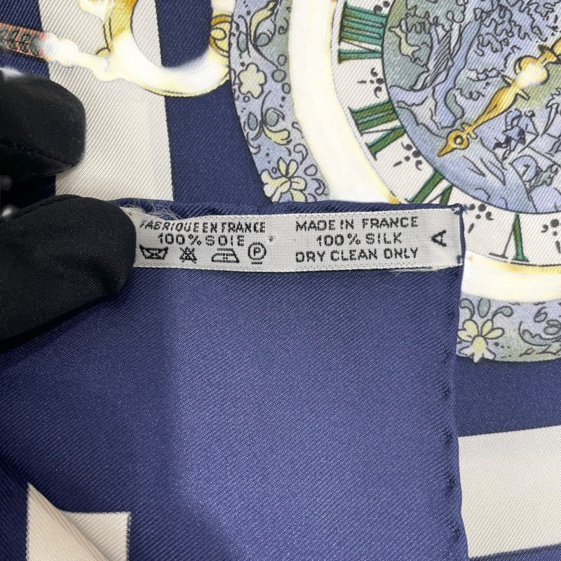 エルメス HERMES カレ90 Parmi les fleurs je compte les ネイビー シルク レディース スカーフ