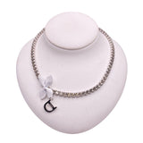 クリスチャン・ディオール Christian Dior リボンチョーカー シルバー メタル/ストラス レディース チョーカー