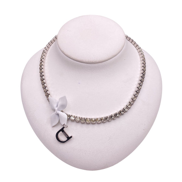 クリスチャン・ディオール Christian Dior リボンチョーカー シルバー メタル/ストラス レディース チョーカー