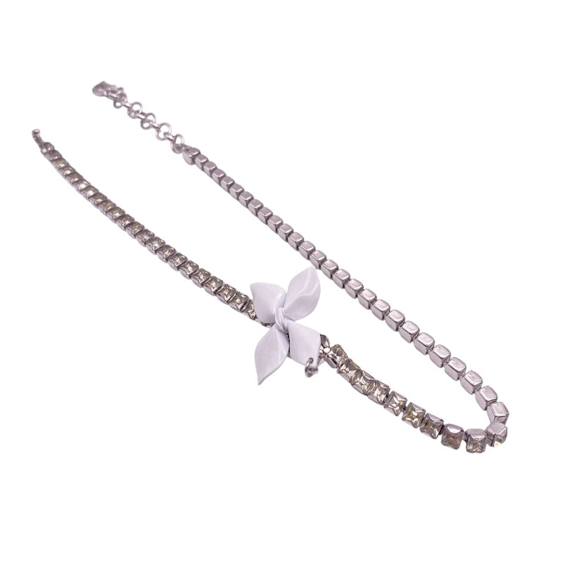 クリスチャン・ディオール Christian Dior リボンチョーカー シルバー メタル/ストラス レディース チョーカー