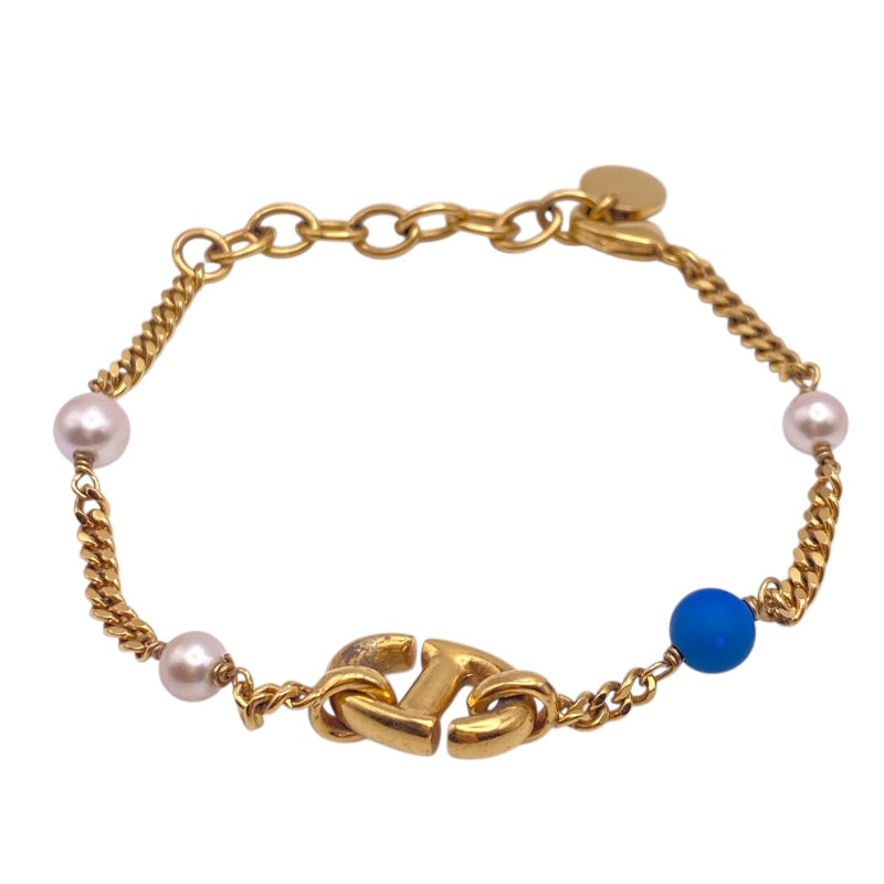 クリスチャン・ディオール Christian Dior CDブレスレット ブルー/ゴールド メタル/パール レディース ブレスレット