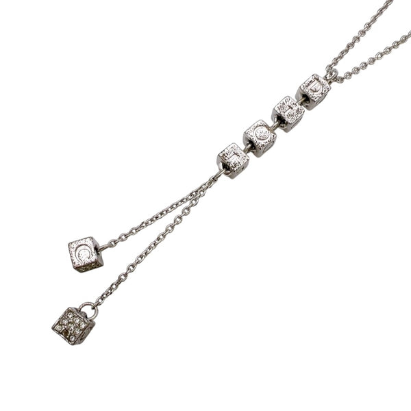 クリスチャン・ディオール Christian Dior ロゴキューブ　ネックレス シルバー メタル・クリスタル アクセサリー