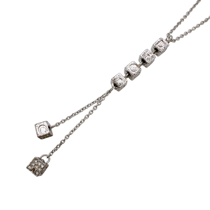 クリスチャン・ディオール Christian Dior ロゴキューブ　ネックレス シルバー メタル・クリスタル アクセサリー