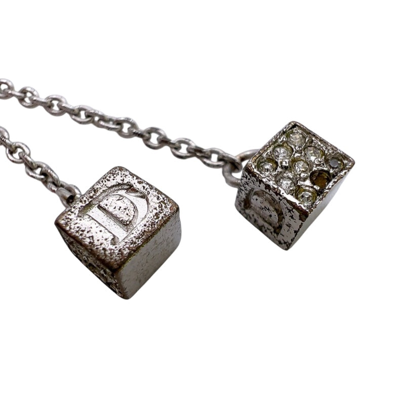 クリスチャン・ディオール Christian Dior ロゴキューブ　ネックレス シルバー メタル・クリスタル アクセサリー
