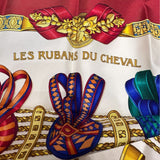 エルメス HERMES カレ90 LES RUBANS DO CHEVAL レッド シルク ユニセックス スカーフ