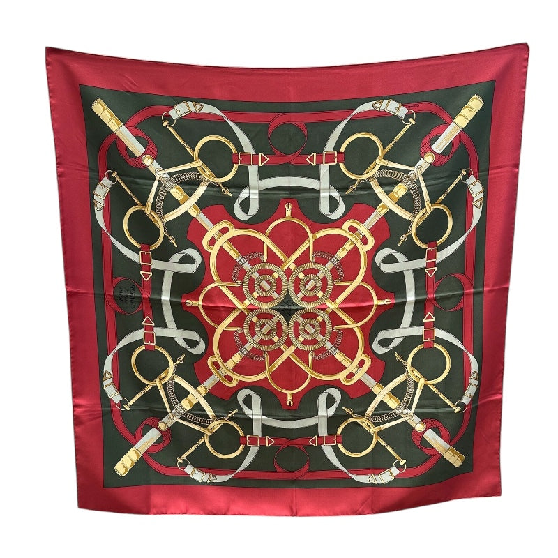 エルメス HERMES カレ90　Eperon d’Or レッド シルク ユニセックス スカーフ