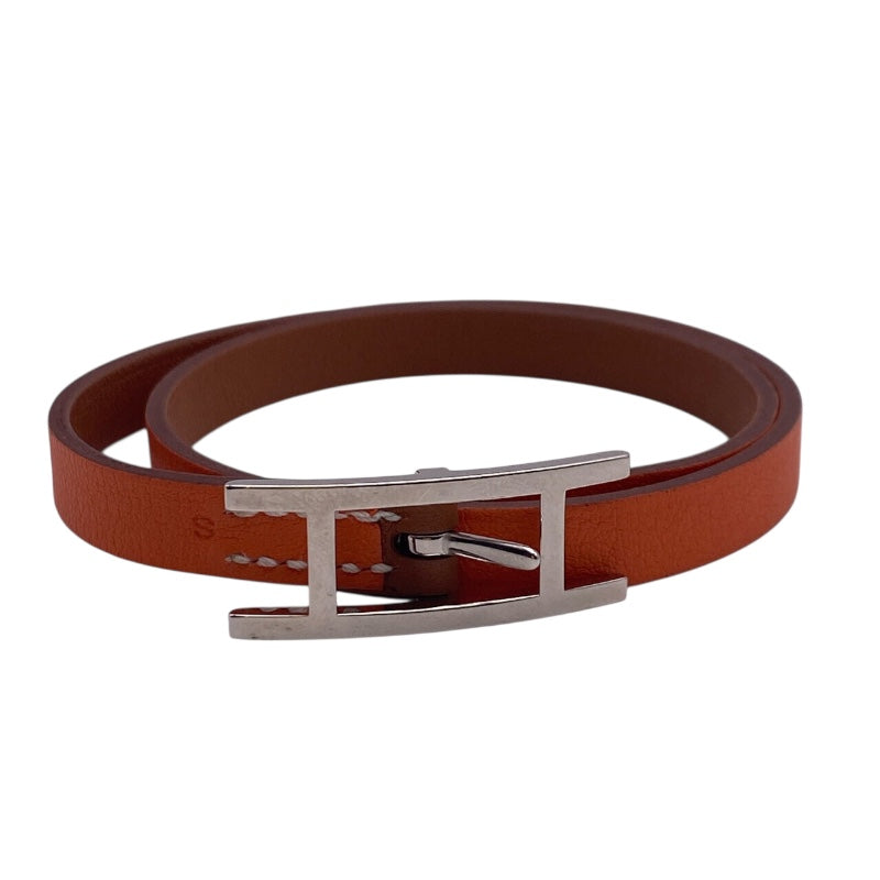 エルメス HERMES ビーアピ ドゥブルトゥールブレスレットS オレンジ/ゴールド/シルバー金具 スイフト レディース ブレスレット