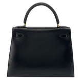 エルメス HERMES ケリー28 外縫い □C刻 ブラック GD金具 ボックスカーフ レディース ショルダーバッグ