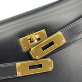 エルメス HERMES ケリー28 外縫い □C刻 ブラック GD金具 ボックスカーフ レディース ショルダーバッグ