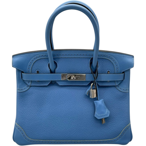 エルメス HERMES バーキン30 ギリーズ A刻 ブルーパラダイス SV金具 トリヨン レディース ハンドバッグ