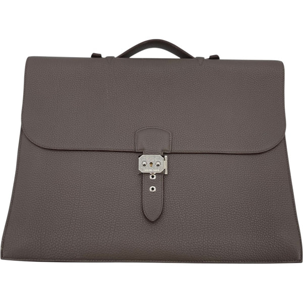 エルメス HERMES サックアデペッシュ38□ □Q刻 エタン SV金具 トゴ メンズ ハンドバッグ