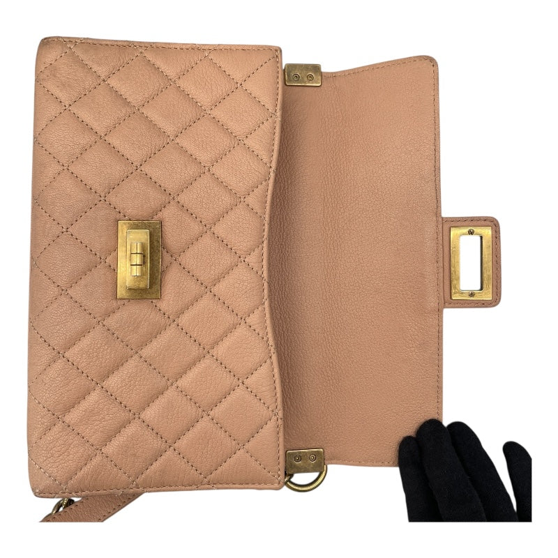 シャネル CHANEL 2.55 ショルダーバッグ 17番台 ピンクベージュ GD金具 ラム レディース