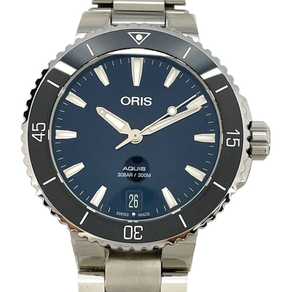 オリス ORIS アクイス デイト 0173377314135 ネイビー SS メンズ 腕時計