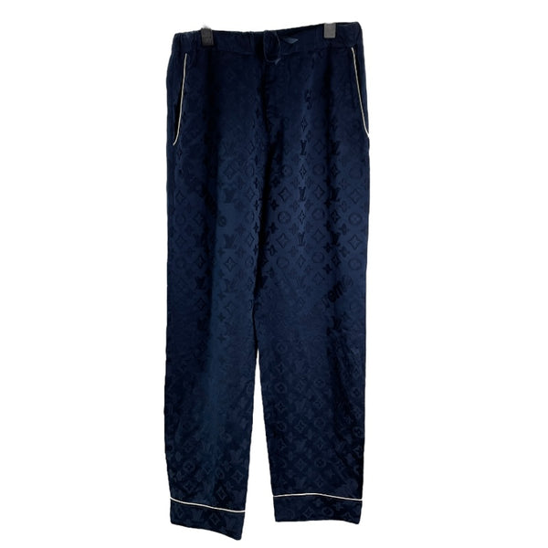 ルイ・ヴィトン LOUIS VUITTON X SUPREME モノグラム総柄シルク混パンツ HDP90W ネイビー レーヨン メンズ パンツ