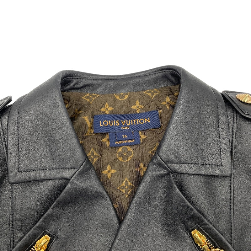 ルイ・ヴィトン LOUIS VUITTON ジップ装飾ショートレザージャケット FILJ79 ブラック レザー レディース その他アウター