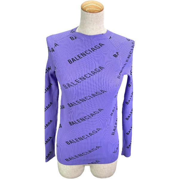 バレンシアガ BALENCIAGA ロゴプリント リブニットセーター パープル ナイロン レディース セーター