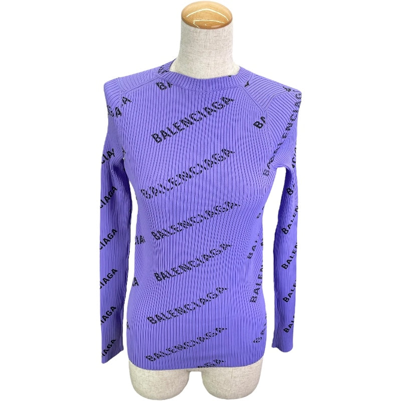 バレンシアガ BALENCIAGA ロゴプリント リブニットセーター パープル ナイロン レディース セーター